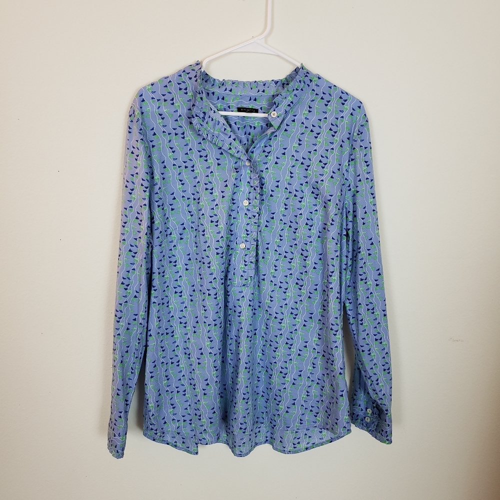 Talbots Cotton Patterned Ruffled Blouse XL
